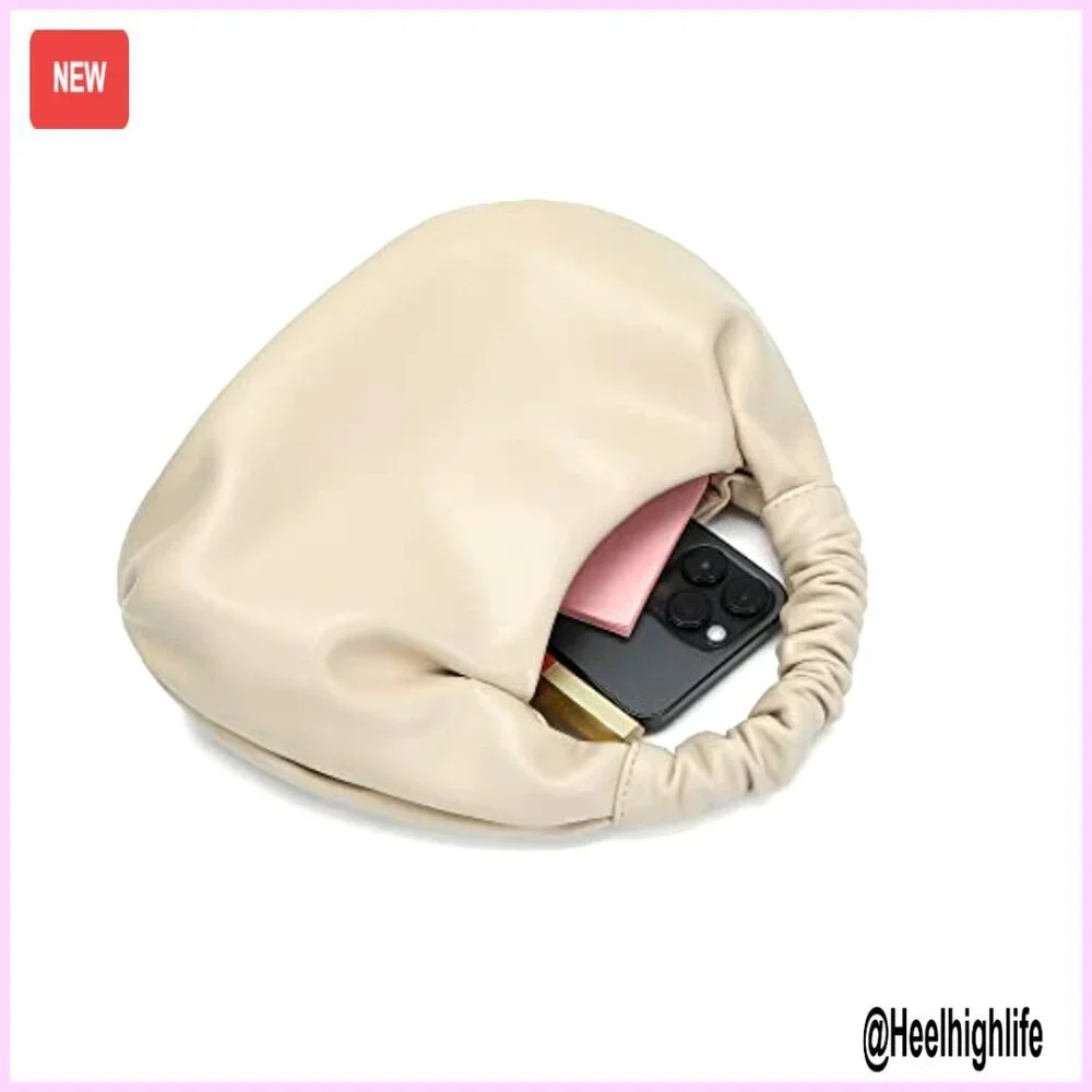 Mini Hobo Tote Bag, PU Leather, Cloud-Shaped Top Handle Clutch